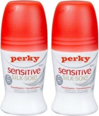 Perky Sensitive Silk Roll-On Deodorant 50ml 1+1 – Απαλό αποσμητικό για ευαίσθητες επιδερμίδες με μεταξένια αίσθηση και προστασία όλη μέρα